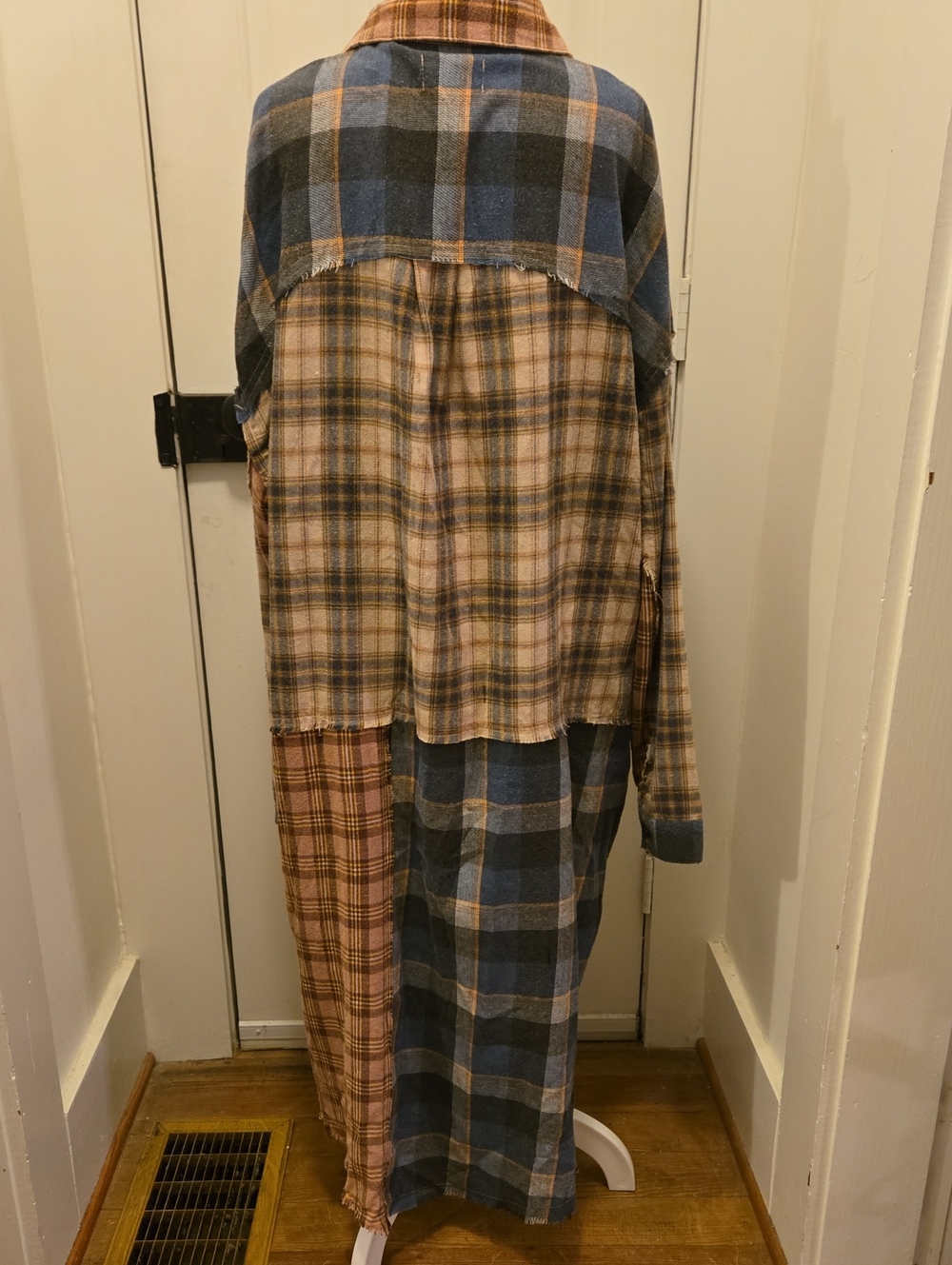 Oli & Hali Autumn Fall Patchwork Brown and Navy Plaid Shirt Dress Jacket Size L - Picture 4 of 9